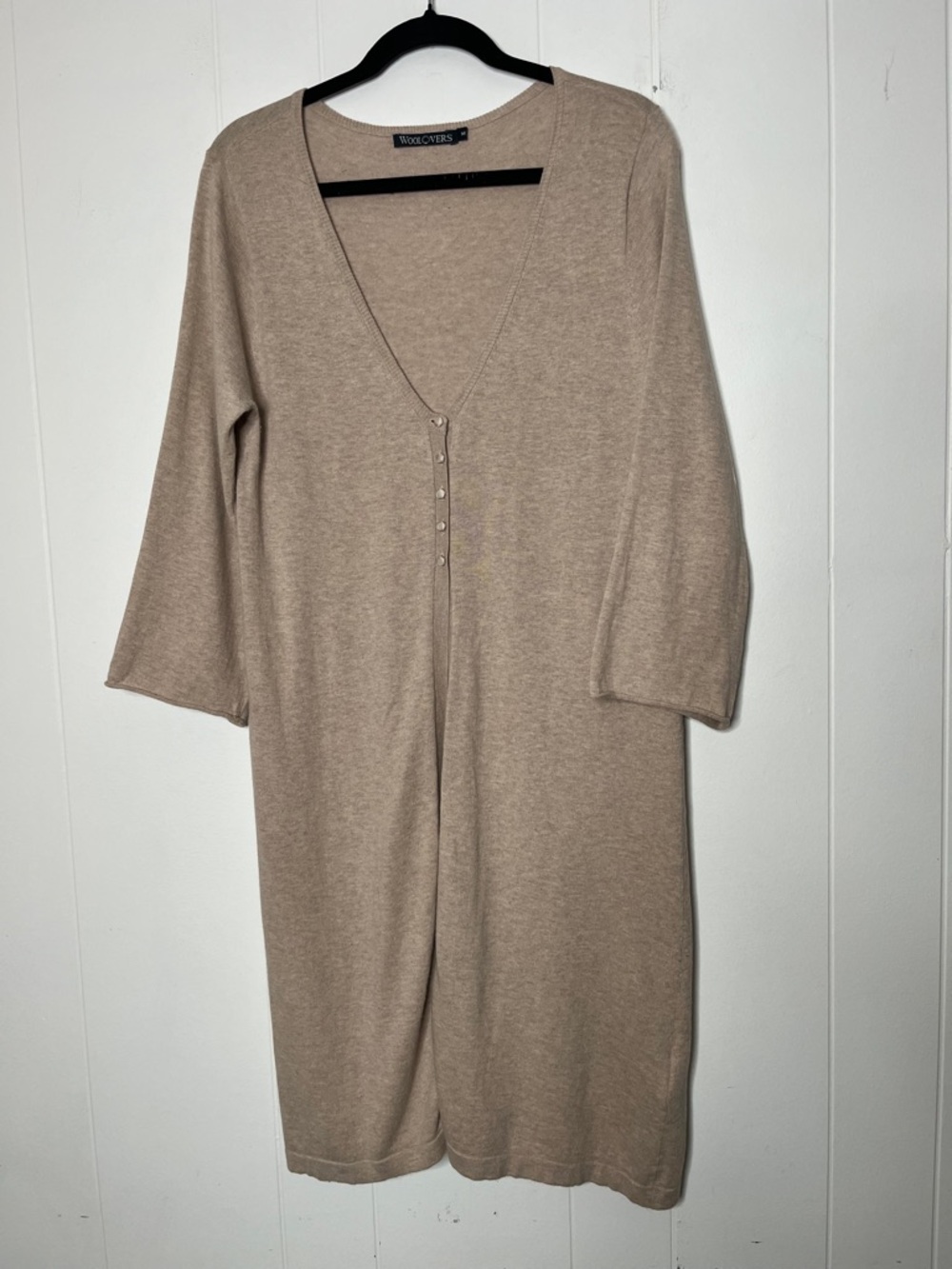 Woolovers Taupe V-Neck Button-Front Long Cardigan Silk/Cotton
